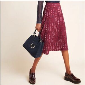 Maeve Anthropologie Midi Skirt Anisa Textured side zip wine red Size Small